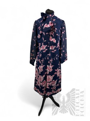 Navy Blue Dress with Pink Flowers, Bernd,Size 42