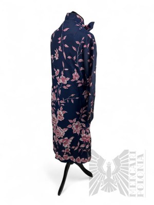 Navy Blue Dress with Pink Flowers, Bernd,Size 42