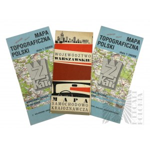 PRL - Trzy Mapy: Mapa Topograficzna Warszawa-Wschód i Warszawa-Zachód, Mapa Samochodowo-Krajoznawcza Województwo Warszawskie, Wojskowe Zakłady Topograficzne i Państwowe Przedsiębiorstwo Wydawnictw Kartograficznych