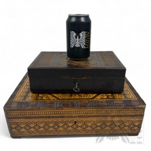 Two Vintage Wooden Caskets with Decorative Carving