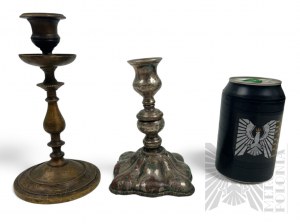Two Candlesticks: Brass and Plated