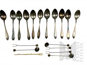 Set of Metal Spoons and Small Forks, Including Hefra