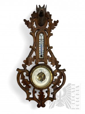 XIX/XX century. (?), Germany - Wooden Barometer in Hunting Style, Export Production for the Polish Market.
