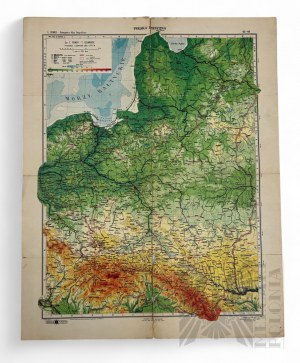 Second Polish Republic, 1930, Lviv - Physical Map of Poland, published by Ksiaznica Atlas