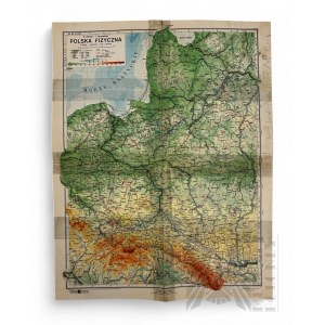 II RP, 1930 r., Lwów - Mapa Fizyczna Polski, wyd. Książnica Atlas