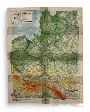 Second Republic, 1930, Lviv - Physical Map of Poland, published by Książnica Atlas