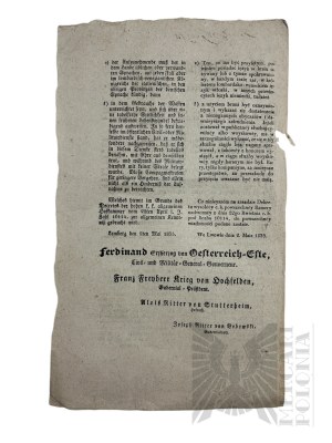 1835 r. - Bilingual Circular Letter of the National Gubernium of Galicia, Conditions of Qualification for Service in the Border Guard (Copy?).