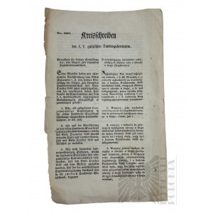 1845 r. - Dwujęzyczne Pismo Okólne Gubernium Krajowe Galicji, Wcześniejsze Zwolnienie Żołnierzy Landwehry (Obrony Krajowej) Kopia?)