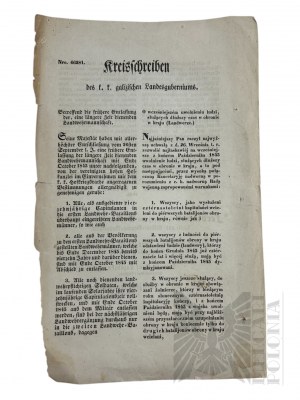1845 r. - Bilingual Circular Letter of the National Gubernium of Galicia, Early Release of Soldiers of the Landwehr (National Defense) Copy?)