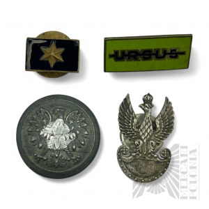LWP button, Eagle badge wz. 19, Ursus pin, Temporary Second Lieutenant badge (Spain)