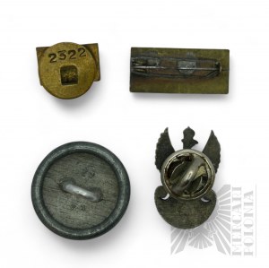 LWP button, Eagle badge wz. 19, Ursus pin, Temporary Second Lieutenant badge (Spain)