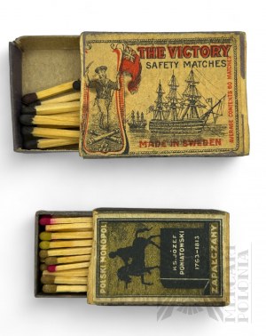 Two Boxes of Matches: II RP, Prince Józef Poniatowski, Polish Matchbox Monopoly; Sweden, The Victory Safety Matches