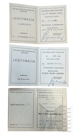 People's Republic of Poland - Legitimation Set (Medal of 30th Anniversary of People's Poland, Silver Cross of Merit and Others), Ribbon of O.R.P. Gen. K. Pulaski, Radio Praha (Czechoslovak Socialist Republic) Ribbon.