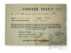 WWII - British Army of the Rhine (BAOR) Canteen Pass Document.
