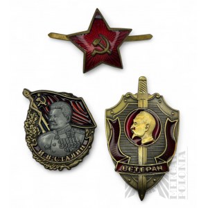 ZSRR - Goodbye Lenin: Medal Stalina, Odznaka Weterana KGB, Gwiazda Czapkowa wz. 1936
