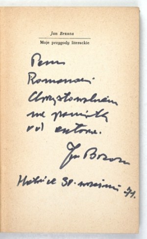 BRZOZA Jan - My literary adventures - dedication by the author