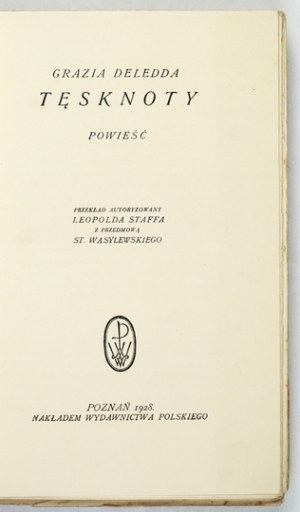 DELEDDA G. - Longings. A novel. 1928. cover by Tadeusz Lipski.