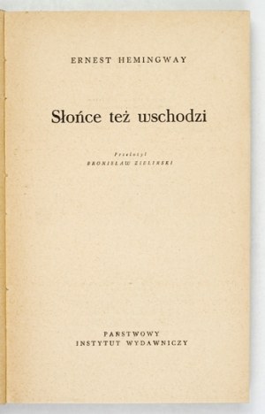 HEMINGWAY E. - The sun also rises. Circ. proj. by A. Stefanowski