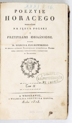 HORACY - Poezyie. T. 2. 1818