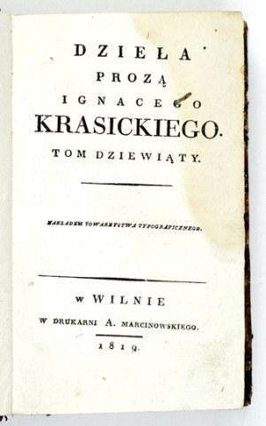 KRASICKI Ignacy - Works ... Vol. 9. Vilna 1819 - 