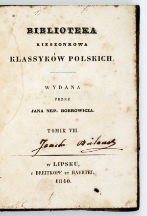KRASICKI Ignacy - Works ... Volume 8 Leipzig 1840 - 
