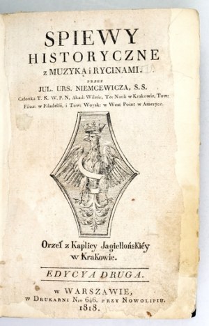 NIEMCEWICZ J. U. - Songs of history. 2nd ed. 1818 (4 plates missing).