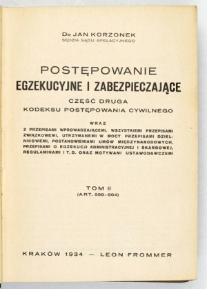 CORZONEK J. Enforcement and security proceedings [...] Vol. 2. 1934