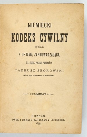 GERMAN civil code with introductory law. 1899