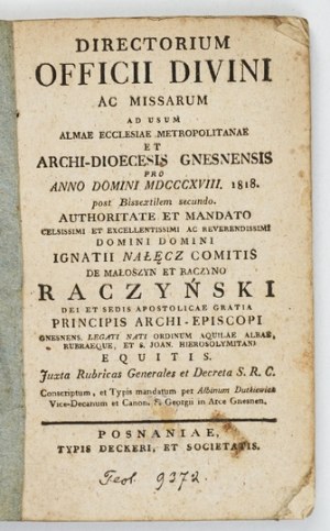 Liturgical calendar for the archdiocese of Gniezno for 1818