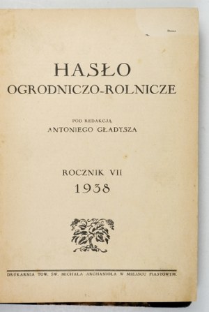 Horticultural and Farming Hash. Edited by Antoni Gladysz. 1938