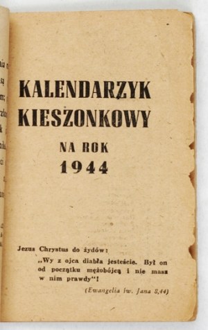 pocket calendar for 1944