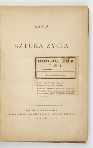 KOŚCIELECKI Łucjan Alfons]. LADA [pseud.] - The art of living. 1926
