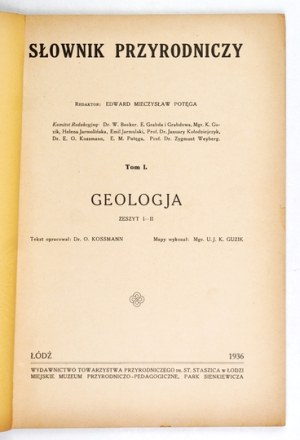 POTĘGA Edward - Dictionary of natural history. Vol. 1: Geologja, z. 1-2. 1936