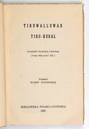 TIRUWALLUWAR Tiru-Kural. A masterpiece of Tamil literature
