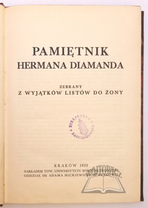 DIAMAND Herman, Memoirs of Herman Diamand.