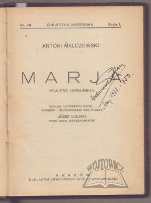 MALCZEWSKI Antoni, Marja. A Ukrainian novel.