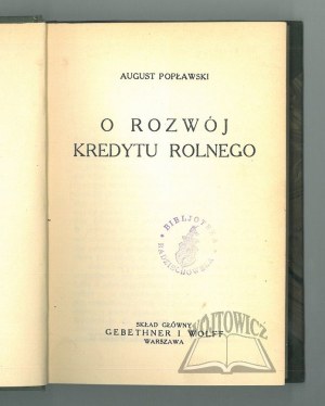 POPLAWSKI August, On the development of agricultural credit.