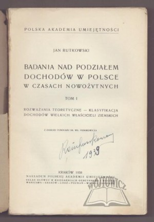 RUTKOWSKI Jan, Research on income distribution in Poland in modern times.