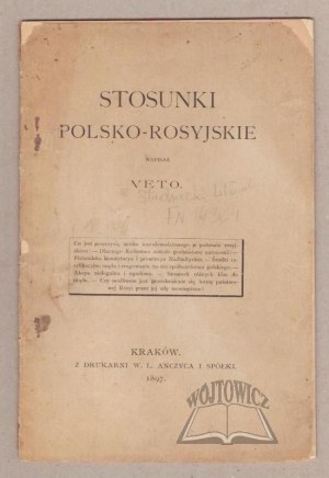 STUDNICKI - Gizbert Wladyslaw (pseud. Charles Veto), Polish-Russian relations.
