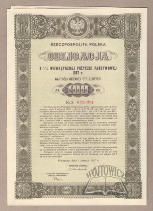 4.(OBLIGATION). Republic of Poland. Bond 4 1/2% Internal State Loan 1937.