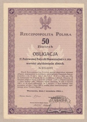 5.(OBLIGATION). Republic of Poland. Bond of 5% of the State Conversion Loan of 1924.