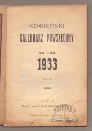 KOWIEŃ general calendar for 1933.