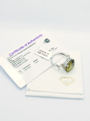 Ring with olive quartz 15.17 ct, 925 silver, RocksTV certificate