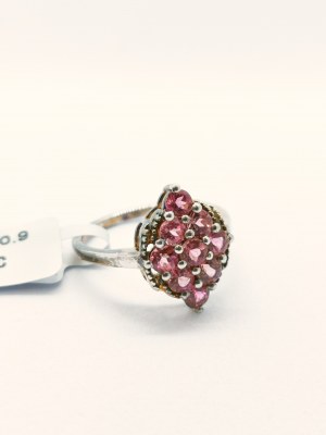 Ring with 9 pink tourmalines 1.43 ct, 925 silver, certified by RocksTV