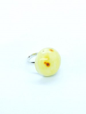 Silver Ring of natural milky baltic amber