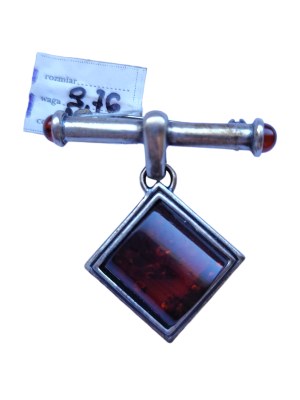 Silver brooch with natural Baltic amber