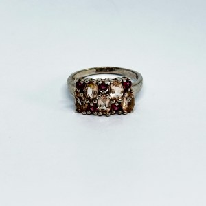 Silver Ring with Pink and White Topazes