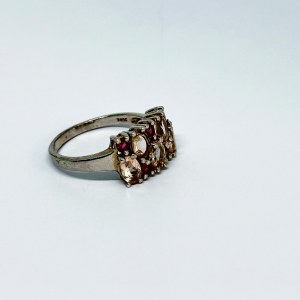 Silver Ring with Pink and White Topazes