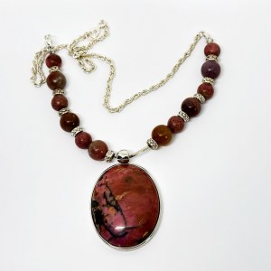 Silver Necklace with Rhodonite