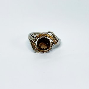 Silver Wavy Ring with Citrines and Smoky Quartz